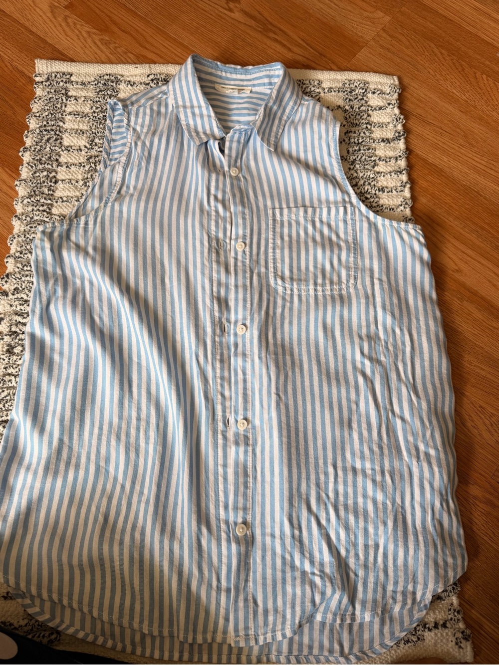 beachlunchlounge Blue & White Striped Sleeveless Button-Down Top